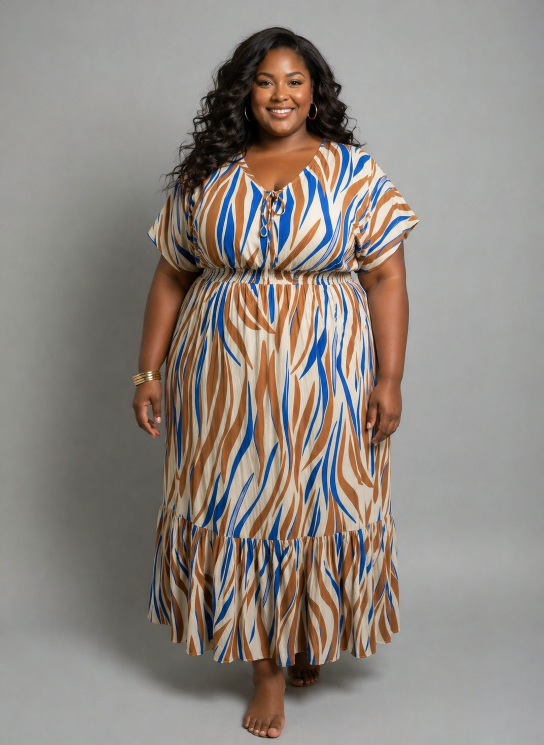 Golden Drift Zebra Print Maxi Dress