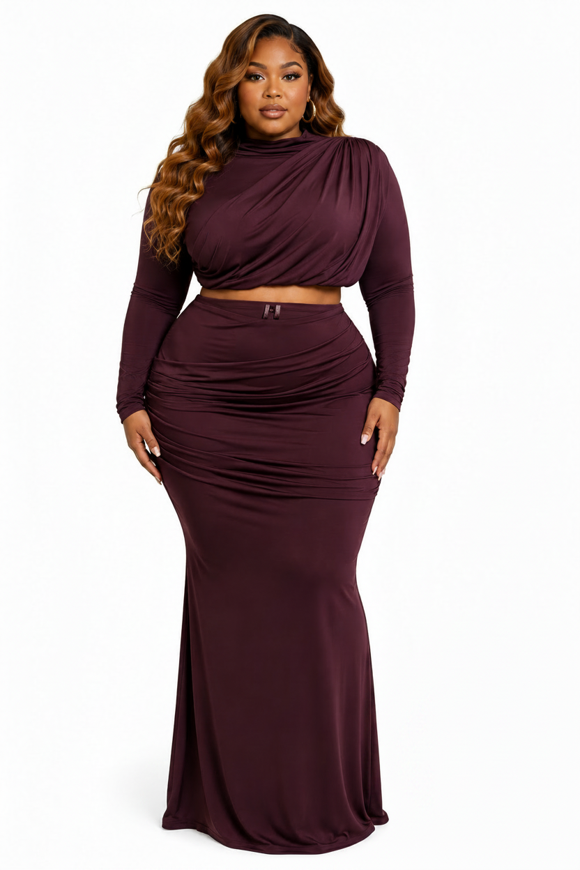 Red Velvet Drip Skirt Set
