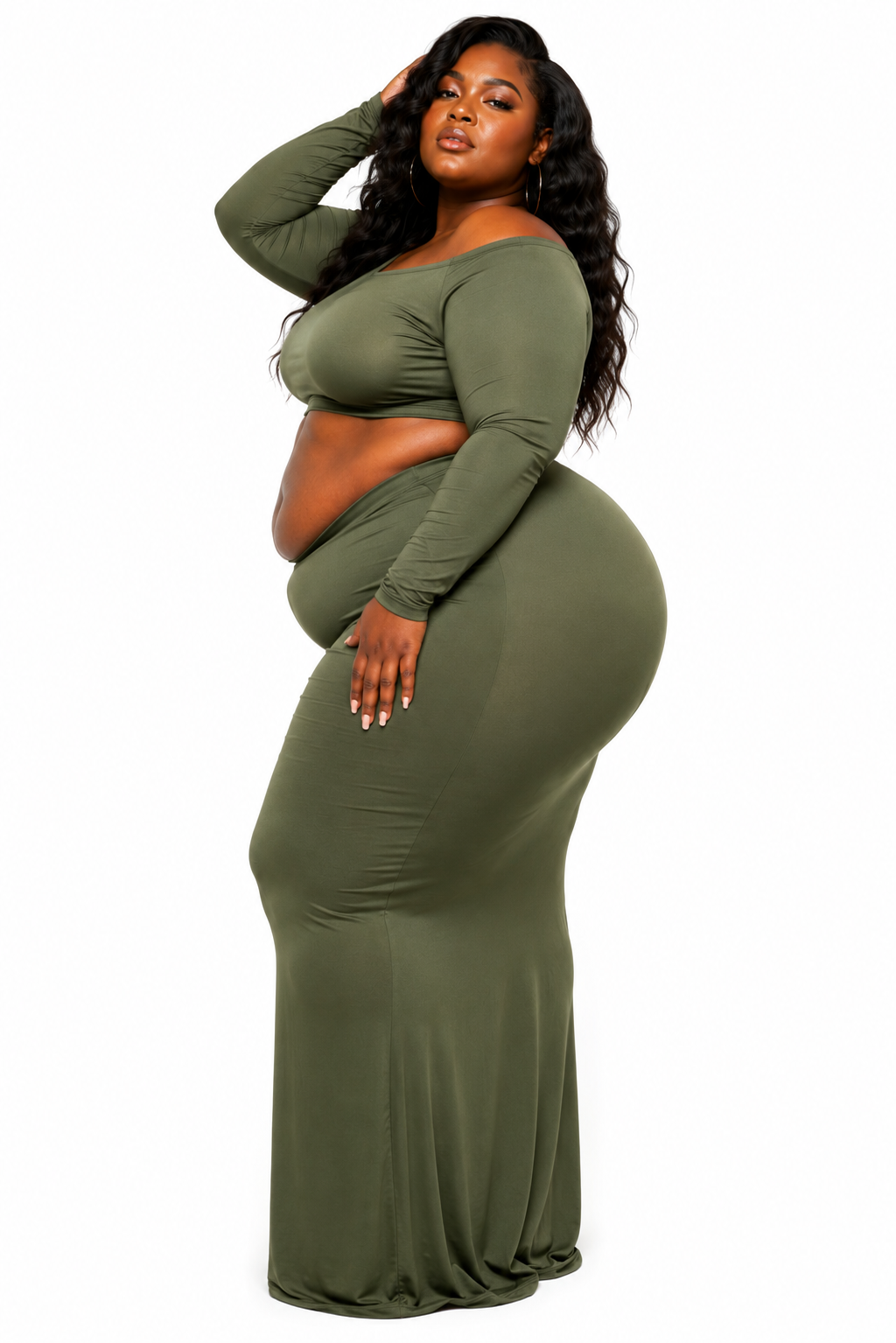Olive Allure Shoulder Off Top & Skirt Set