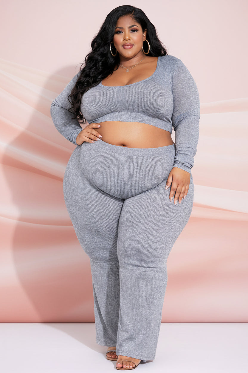 Cozy Curve Ribbed Pant Set With Slit Detail