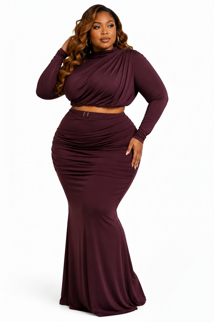 Red Velvet Drip Skirt Set